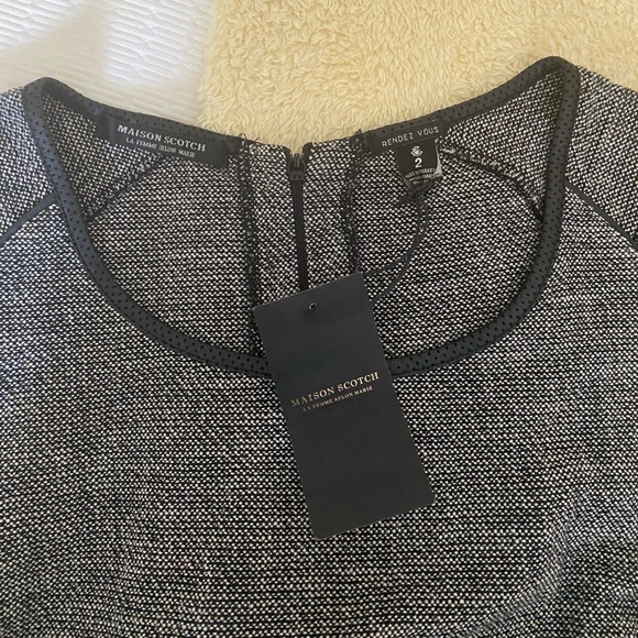 Tweed Black & Gray Shift Dress w/ Leather Trim - Picture 6 of 7